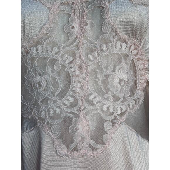 Vintage Baby Pink Lace Slip Maxi Dress 70s Nylon Nightgown Romantic Boudoir - Picture 9 of 13